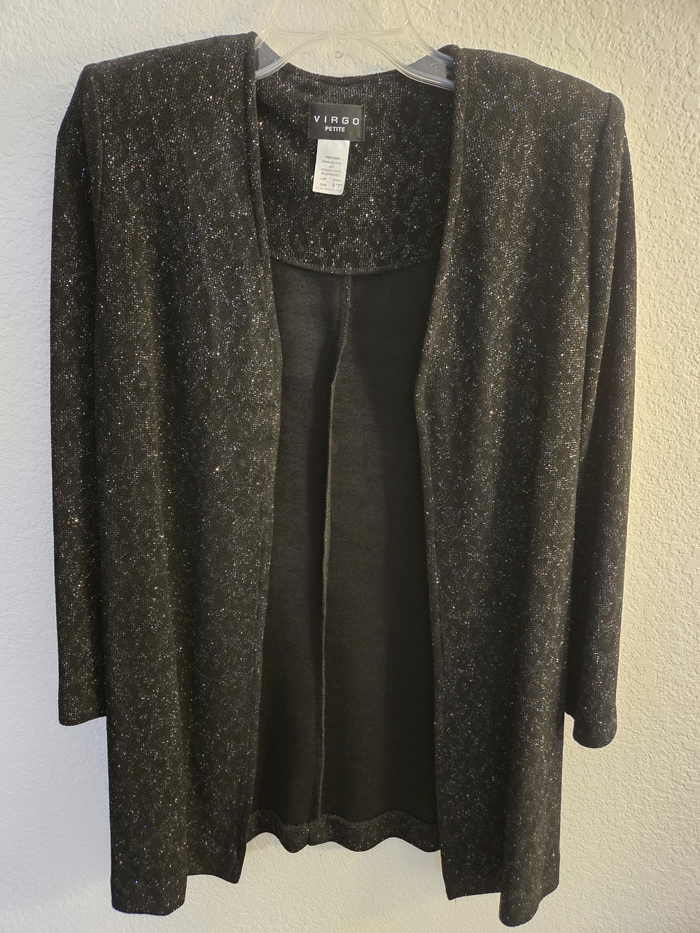 Virgo Black Sparkle Open-Front Cardigan